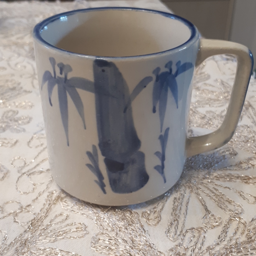 Ceramic mug with blue bamboo design